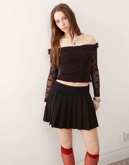 Nihal Flocked Lips Print Bardot Top