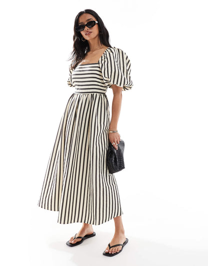 Petite Puff Sleeve Milkmaid Midi Dress
