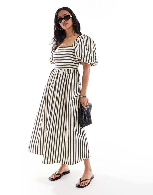 Petite Puff Sleeve Milkmaid Midi Dress