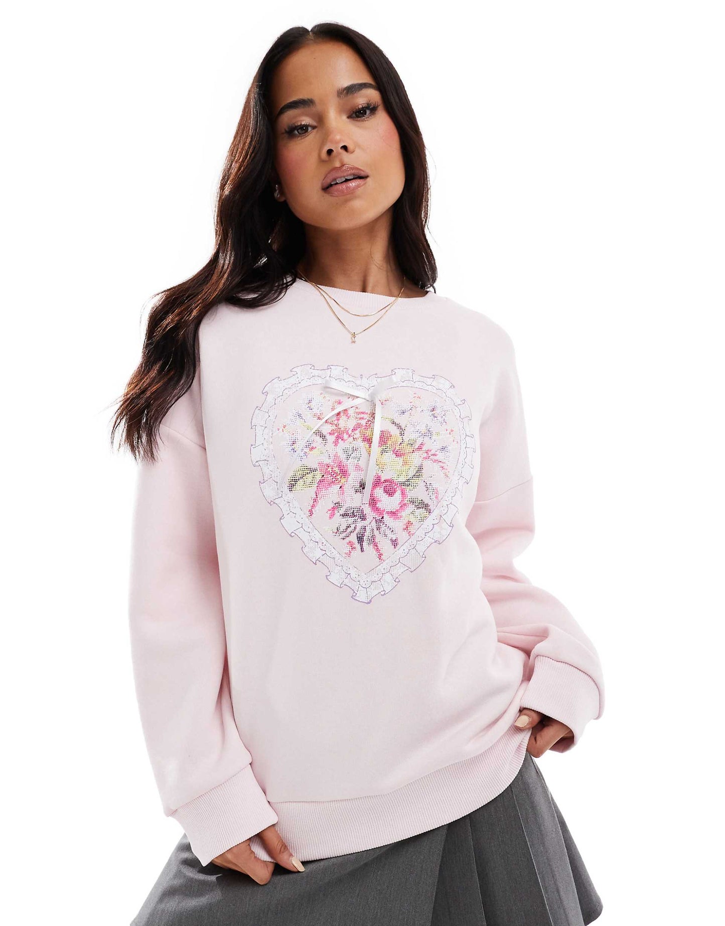 Tapestry Heart Bow Printed Sweatshirt