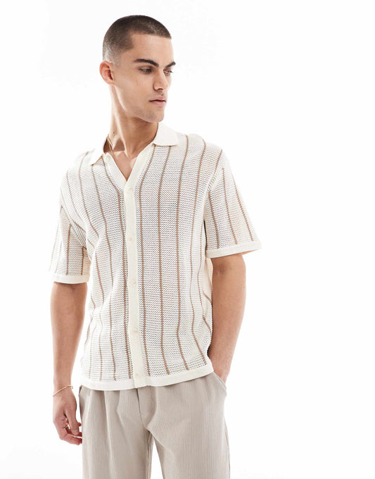 Knitted Button Through Stripe Shirt