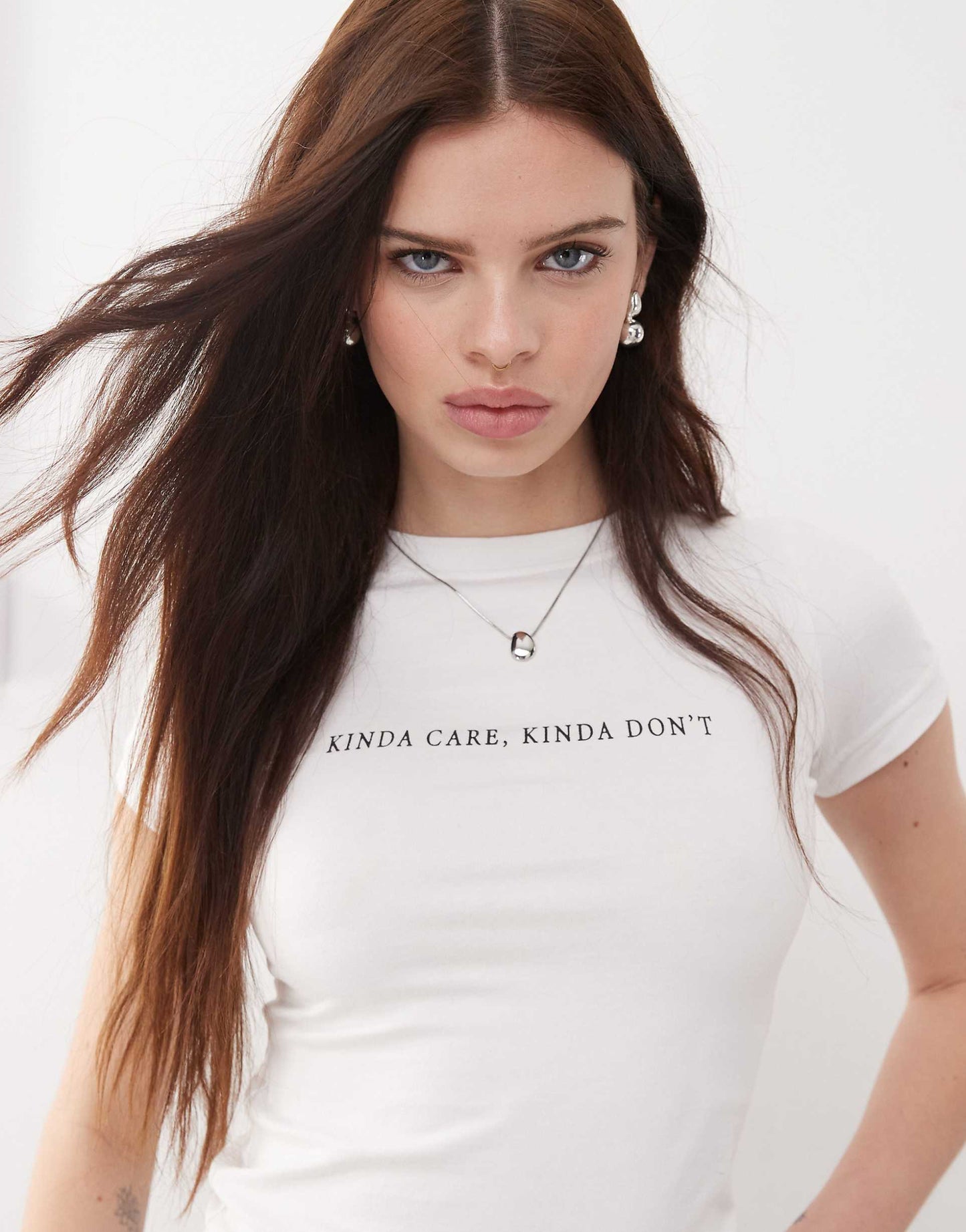 Sutin Baby Tee With Don'T Care Graphic