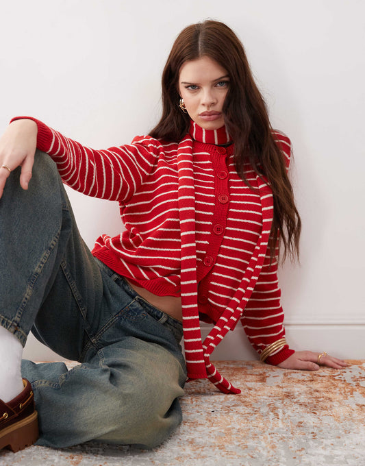 Knitted Stripe Cardigan With Stripe