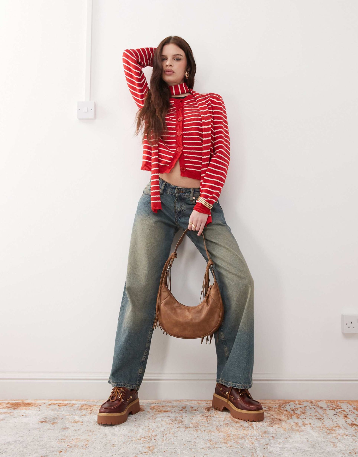 Knitted Stripe Cardigan With Stripe