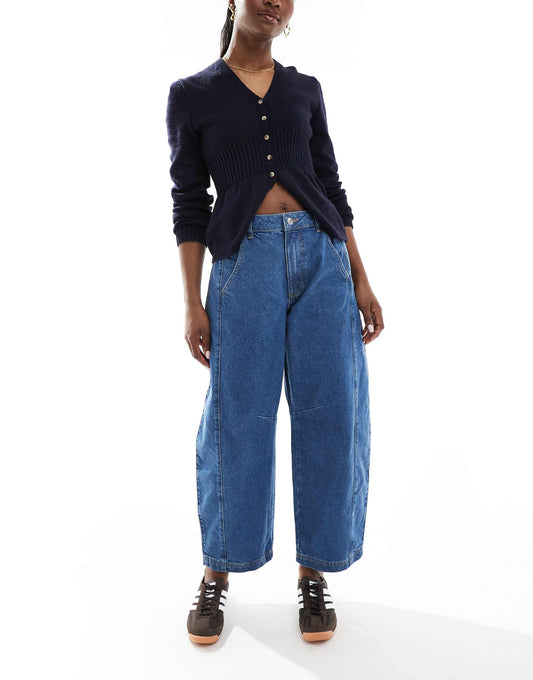 Mid Rise Cropped Barrel Leg Jean