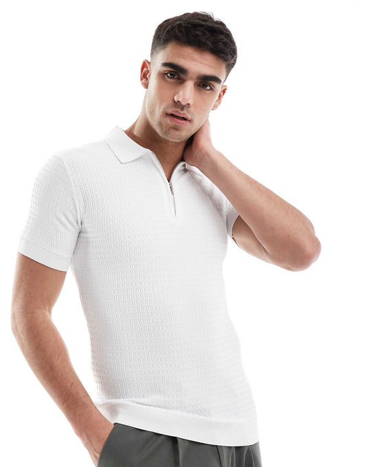 Muscle Fit Textured Knit Polo