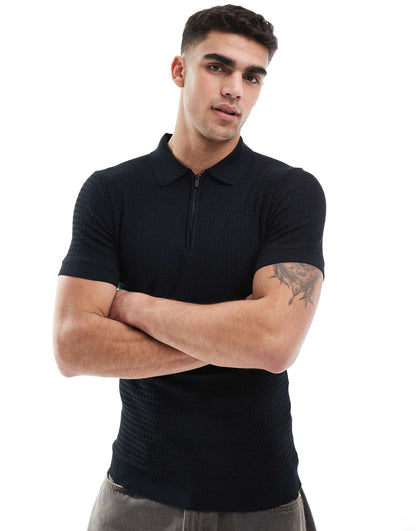 Muscle Fit Textured Knit Polo