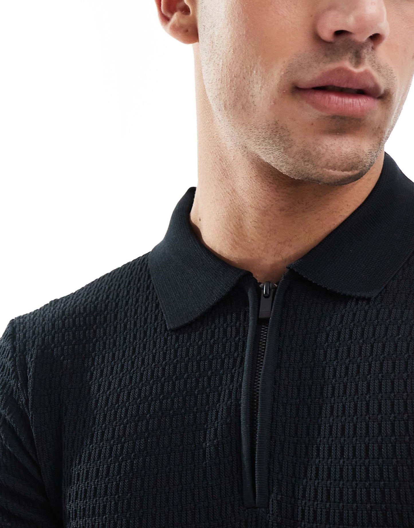 Muscle Fit Textured Knit Polo