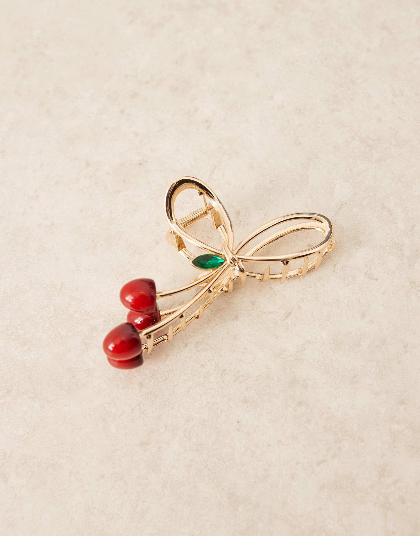 Metal Hair Claw With Cherry Enamel Design