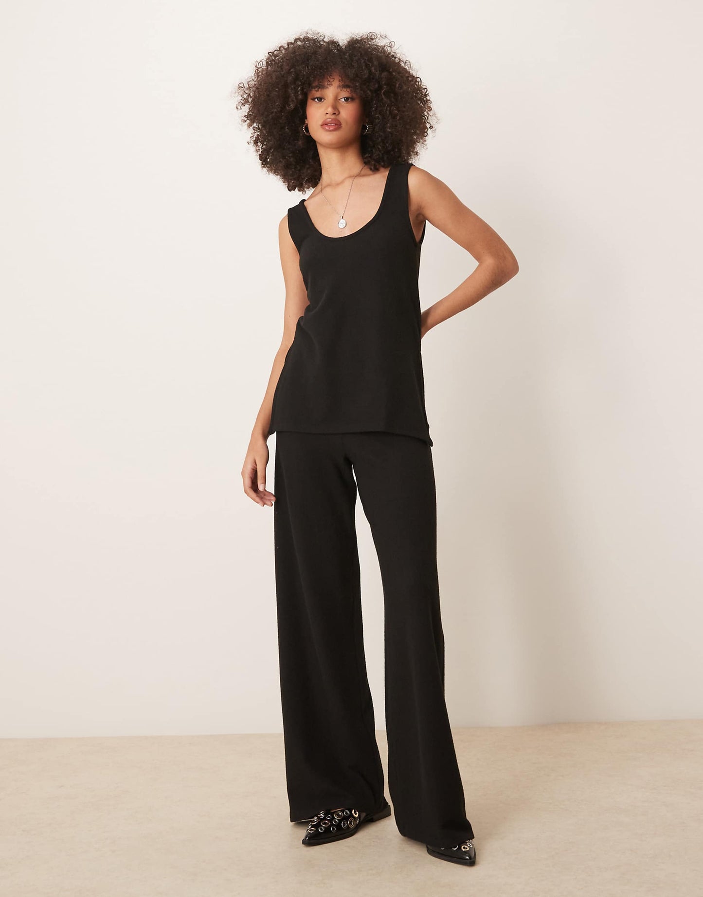 Soft Touch Scoop Neck Longline Vest And Trouser Co-Ord