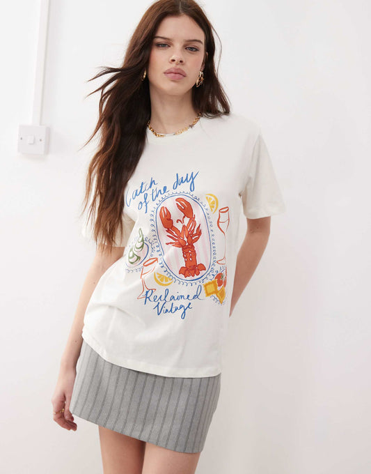 Lobster Dinner Print Oversized T-Shirt