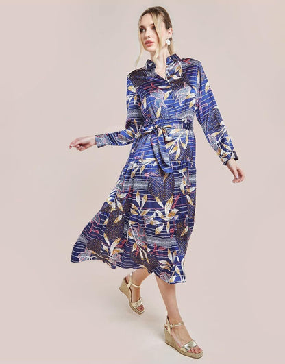 Printed Tiered Shirt Midi Dress