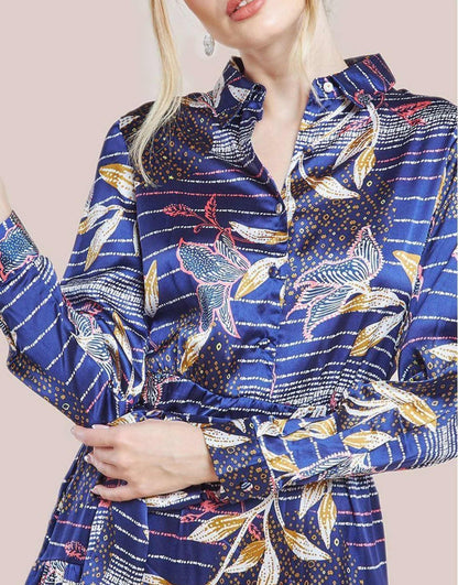Printed Tiered Shirt Midi Dress