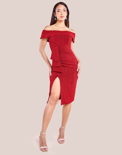 Goddiva Sparkling Midi With Waterfall Ruffle