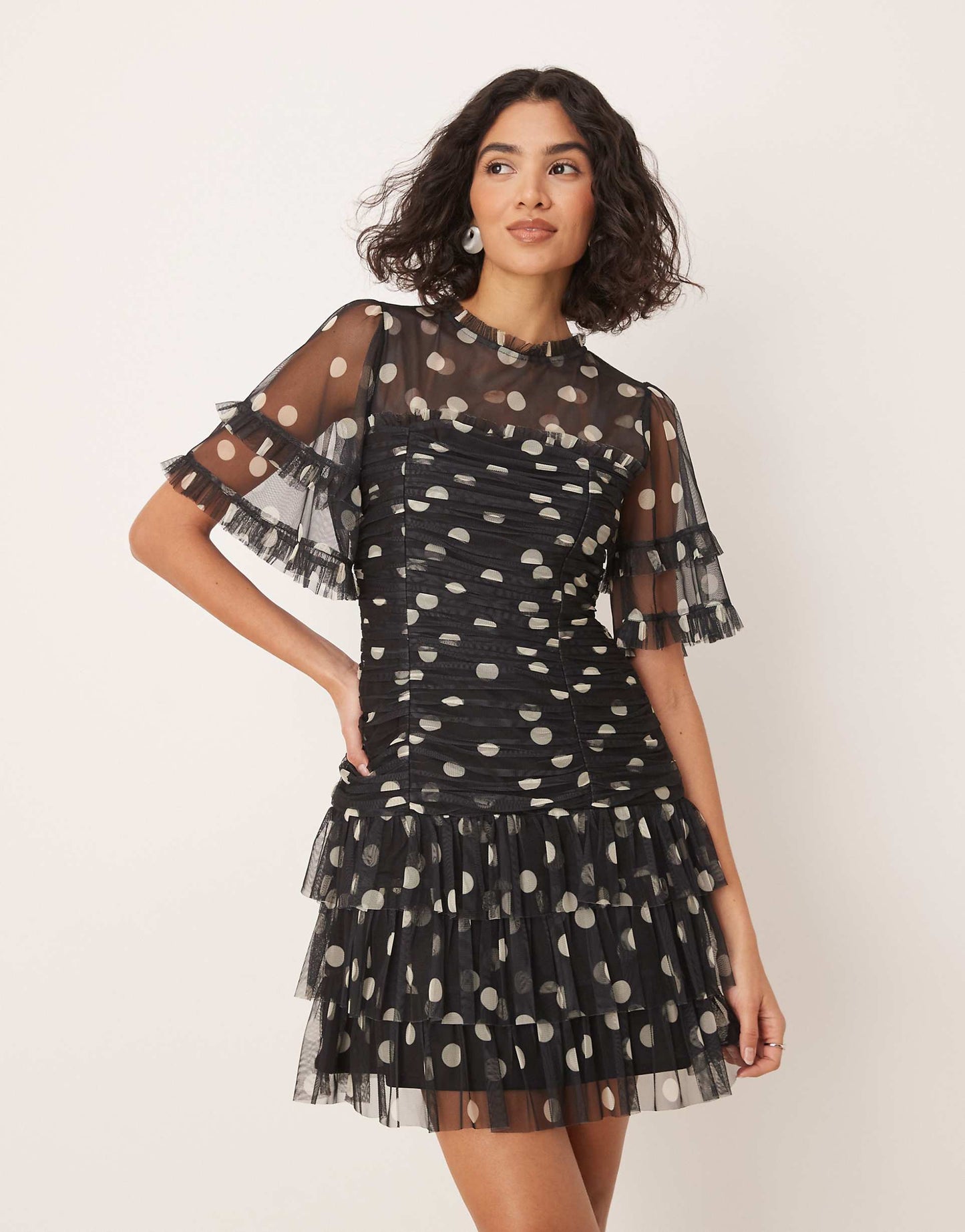 Polka Dot Gathered Mini Dress