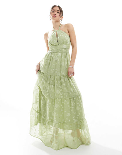 Floral Self-Tie Halter Neck Maxi Dress