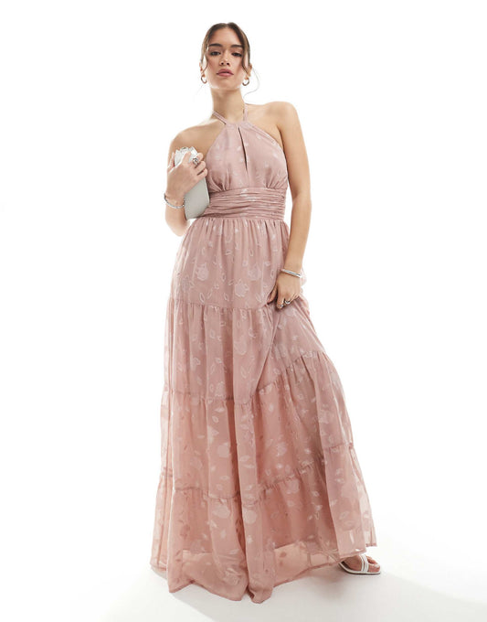 Floral Self-Tie Halter Neck Maxi Dress