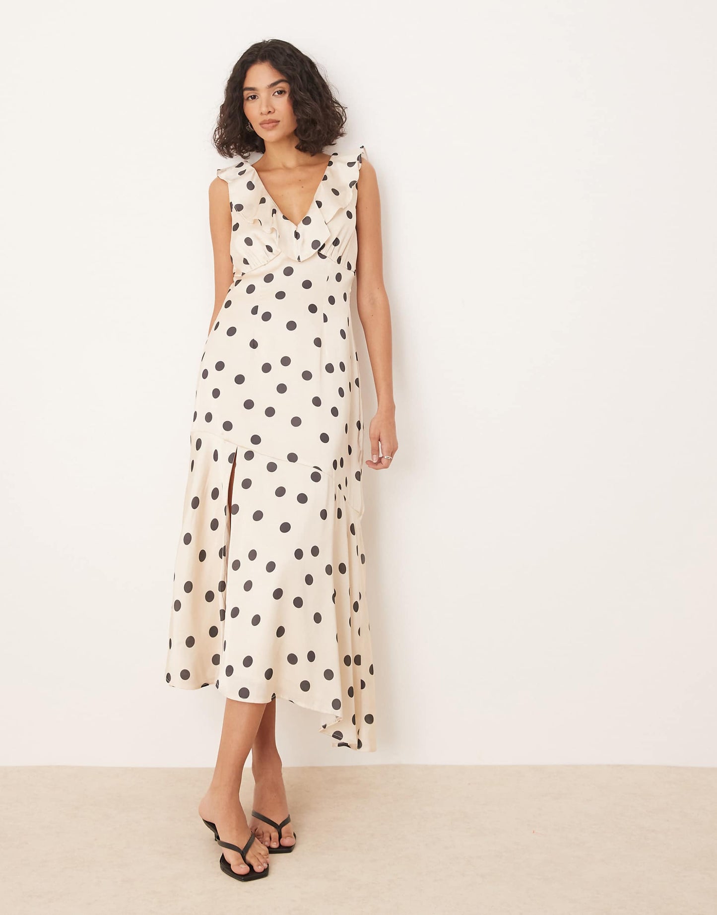 Polka Dot Asymmetric Midi Dress
