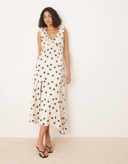 Polka Dot Asymmetric Midi Dress