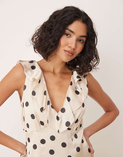 Polka Dot Asymmetric Midi Dress