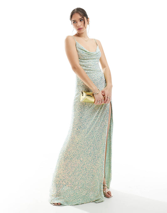 Embellished Cami Cowl Neck Maxi Dress
