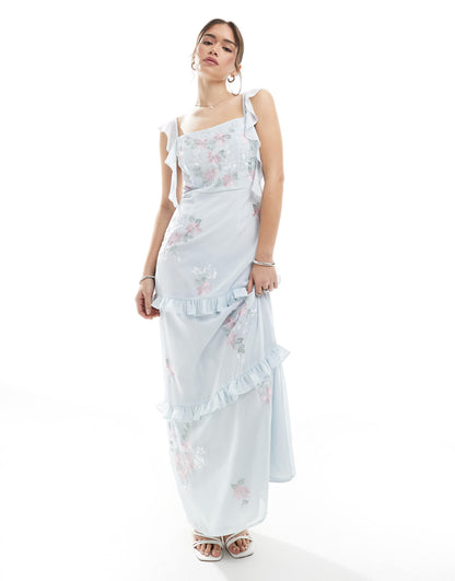 Embroidered Square Neck Maxi Dress