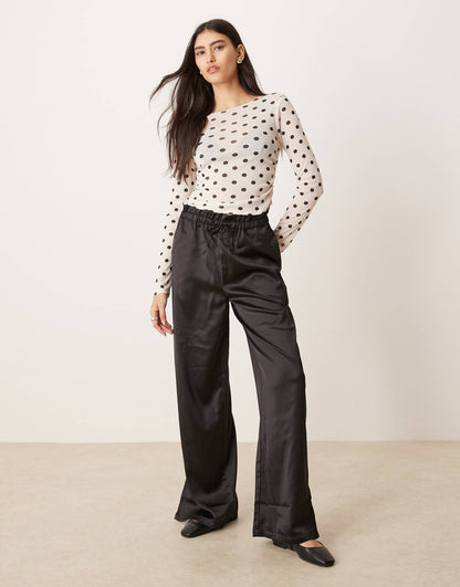 Fitted Polka Dot Mesh Long Sleeve Top