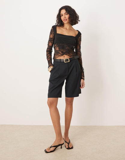 Square Neck Flared Sleeve Layered Lace Top