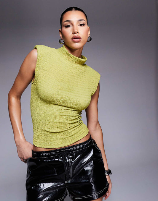 High Neck Top With Shoulder Pads