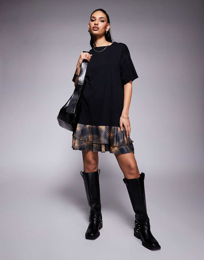 2 in 1 T-Shirt And Check Mini Dress