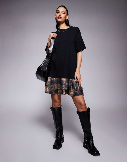 2 in 1 T-Shirt And Check Mini Dress