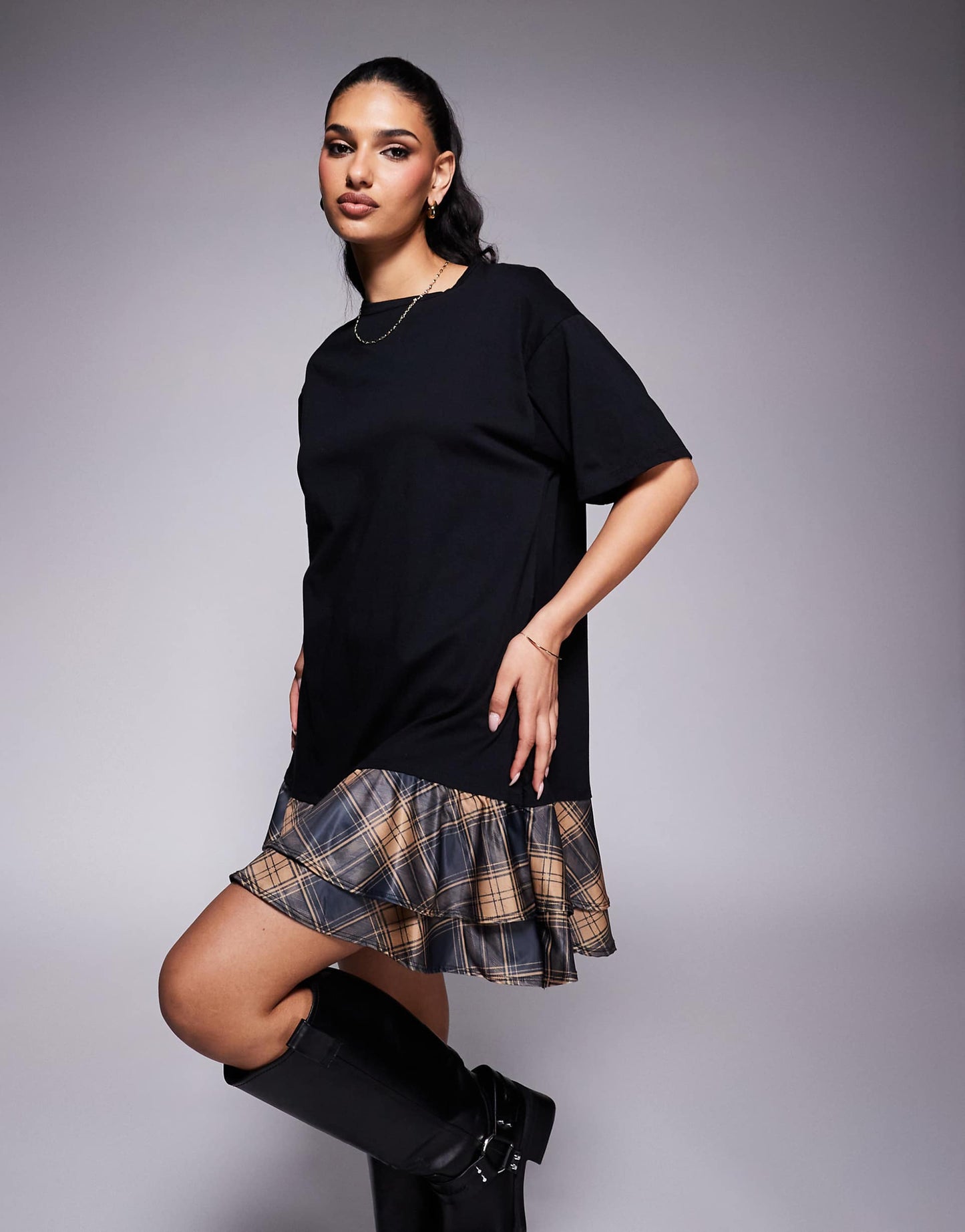 2 in 1 T-Shirt And Check Mini Dress