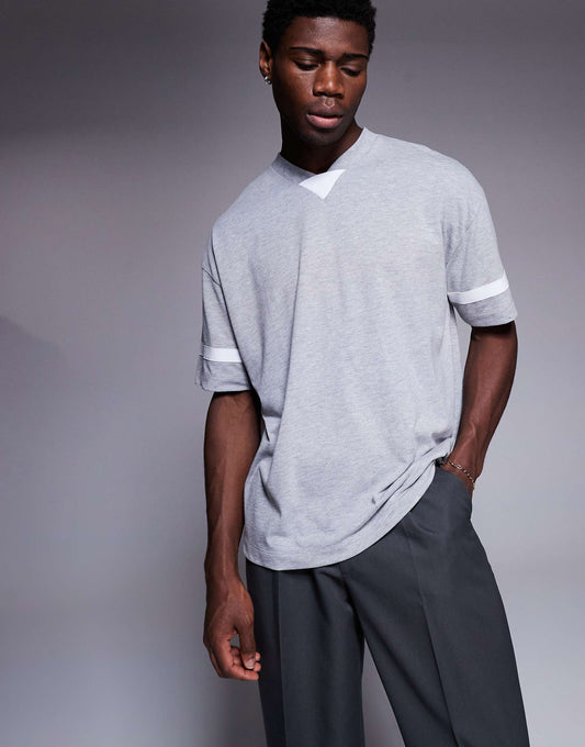Oversized V Neck T-Shirt With Contrast Panel