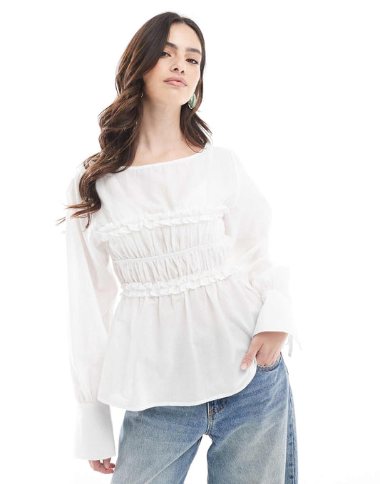 Cotton Shirred Bust Panel Blouse