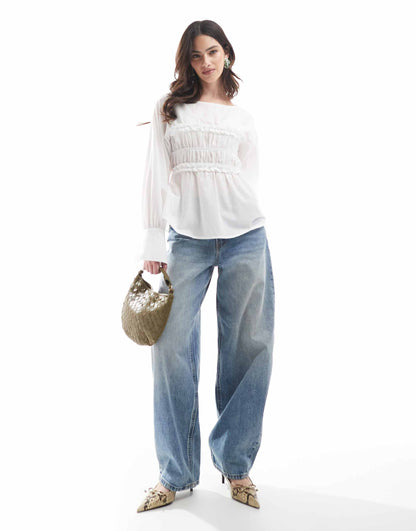 Cotton Shirred Bust Panel Blouse