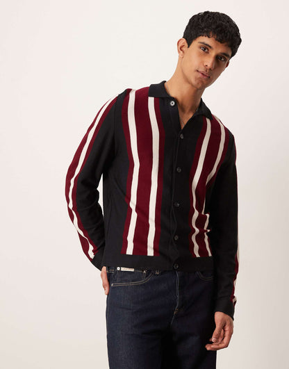 Relaxed Button Up Stripe Polo Shirt