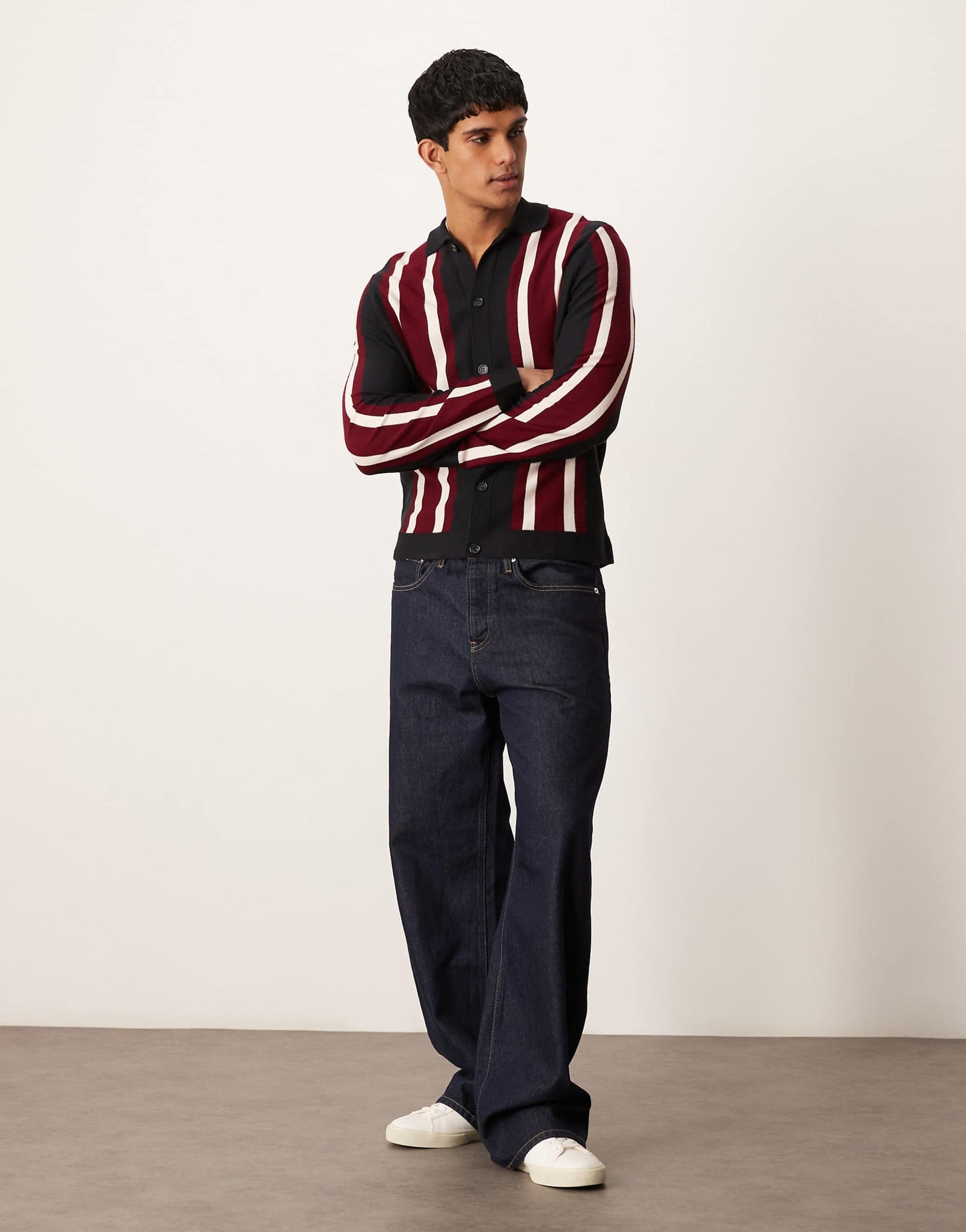 Relaxed Button Up Stripe Polo Shirt