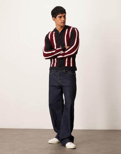 Relaxed Button Up Stripe Polo Shirt