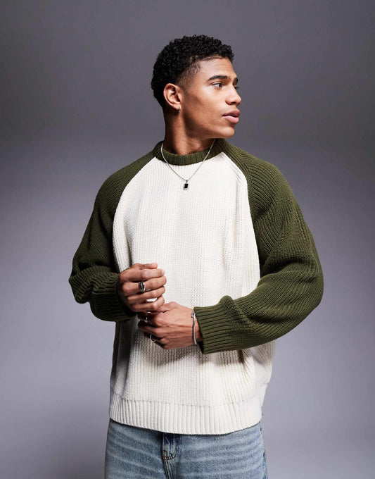 Super Oversized Boxy Knitted Fisherman Rib Raglan Sleeve Jumper