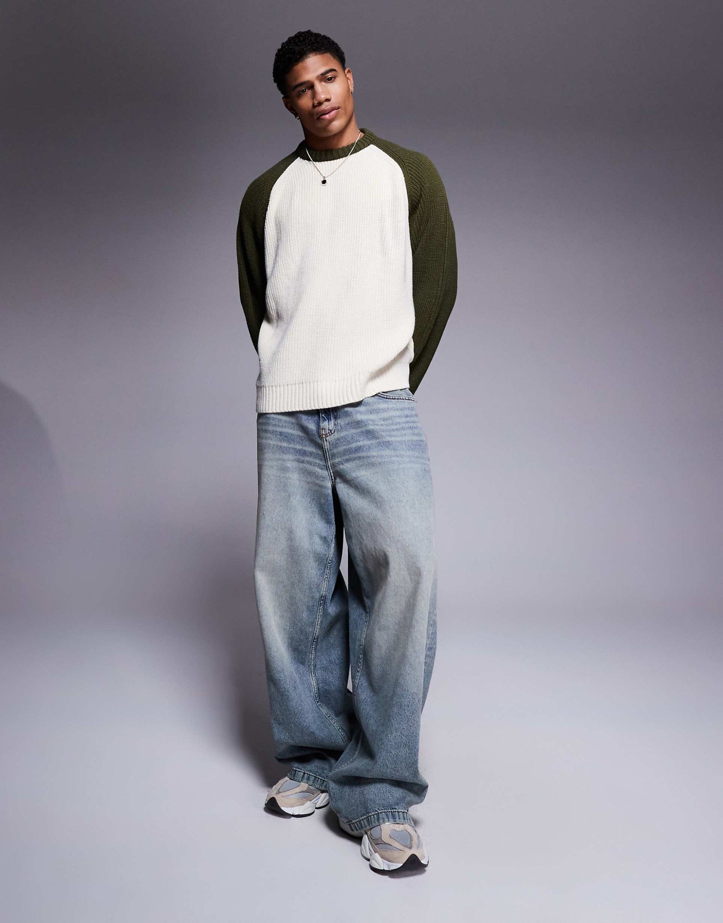 Super Oversized Boxy Knitted Fisherman Rib Raglan Sleeve Jumper