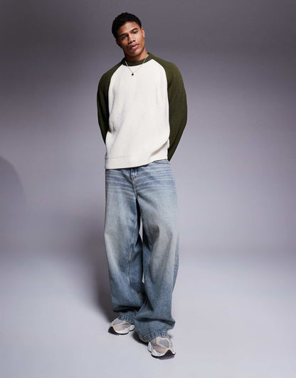 Super Oversized Boxy Knitted Fisherman Rib Raglan Sleeve Jumper