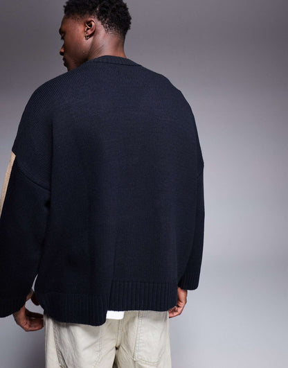Super Oversized Crew Neck Jumper With Arm Stripe Detailing