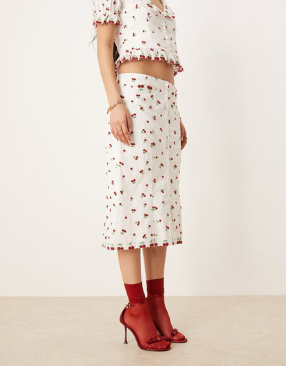 Beaded Cherries Midi Skirt