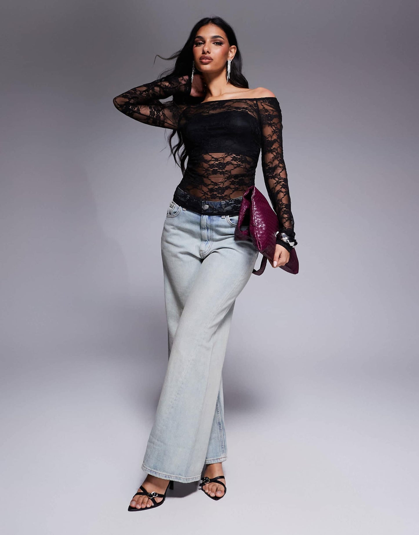 Gathered Off The Shoulder Mesh Top