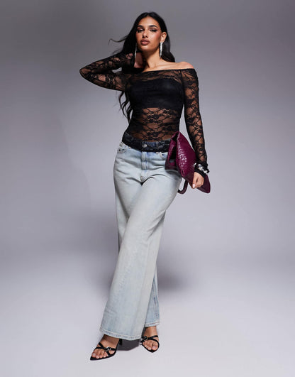 Gathered Off The Shoulder Mesh Top