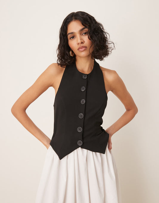 Halter Waistcoat Detail Midi Dress