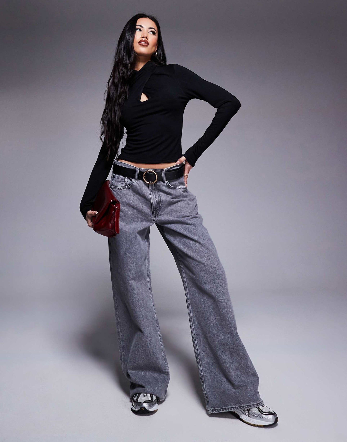 Keyhole Wrap Neck Long Sleeve Top