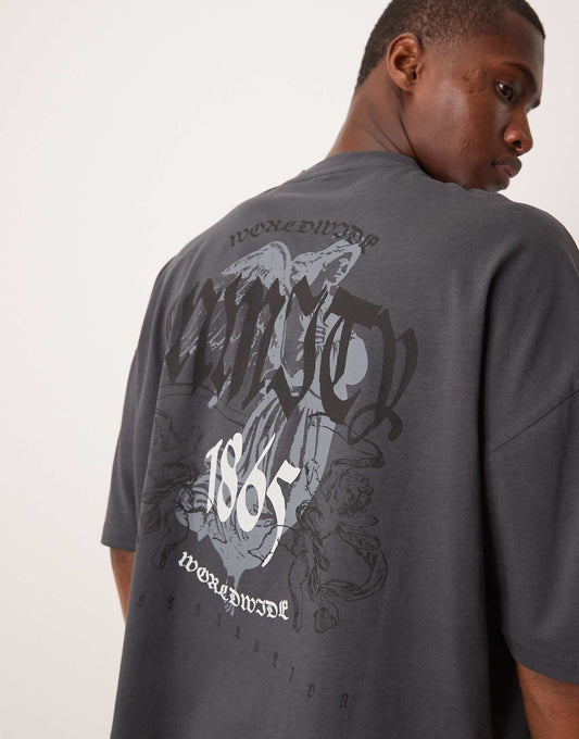 Oversized Dropped Shoulder Boxy T-Shirt With Grunge Print