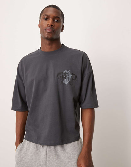 Oversized Dropped Shoulder Boxy T-Shirt With Grunge Print
