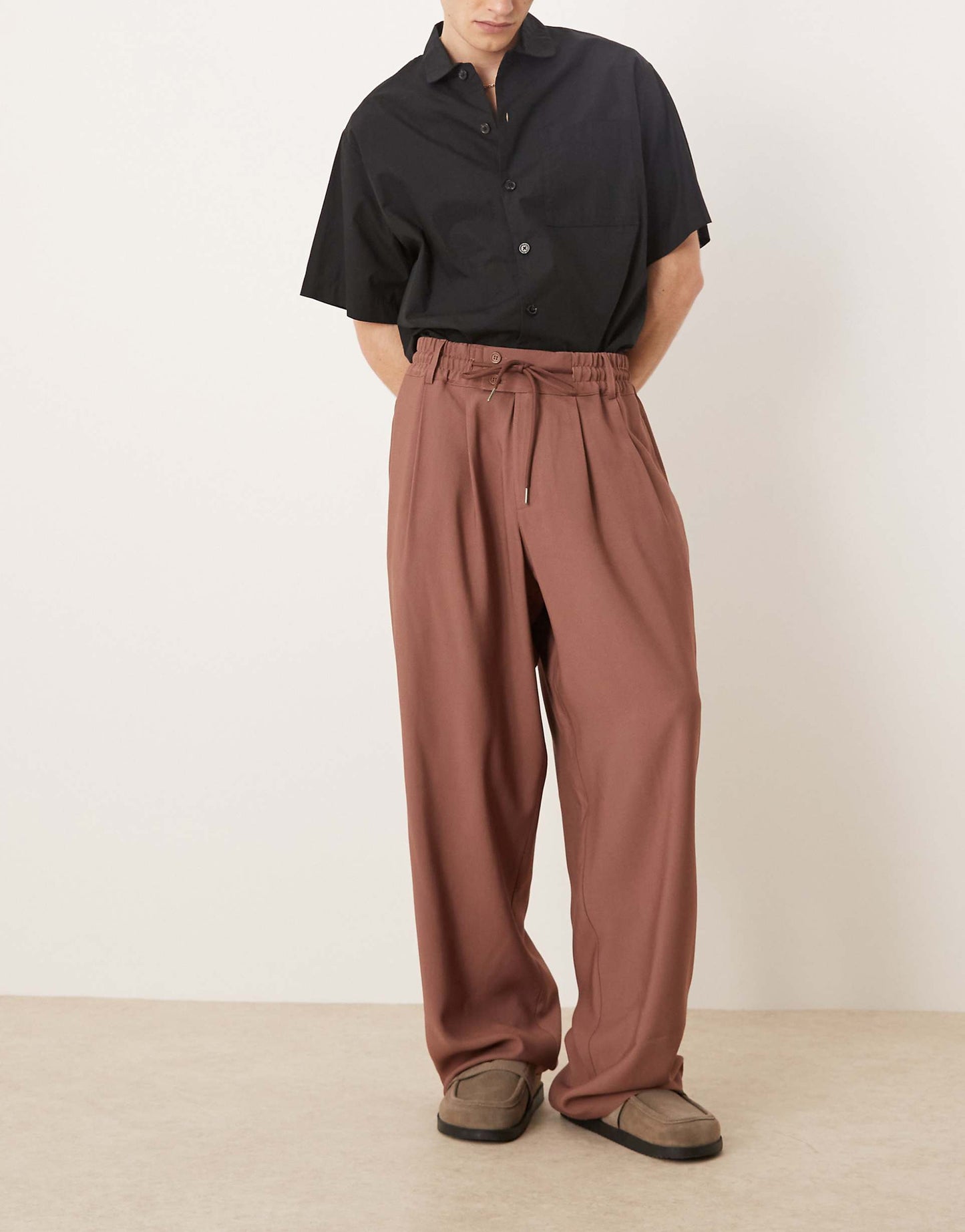 Loose Fit Smart Trousers With Wide Waistband And Elasticated Waist